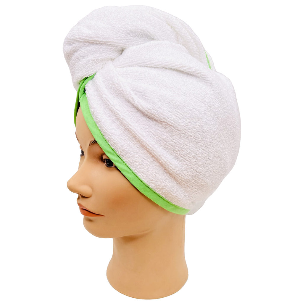 LTAC Serviette à cheveux blanche à bordure verte fluo